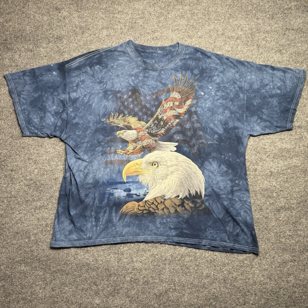Vintage The Mountain T Shirt Bald Eagle American Flag Blue Tie Dye Size XXL USA